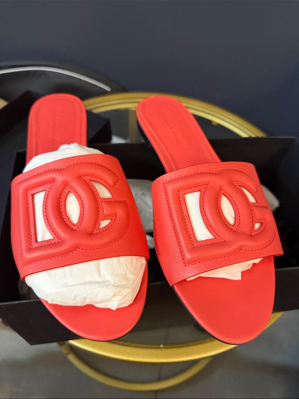 Dolce & Gabbana Red Logo Slide Sandals
